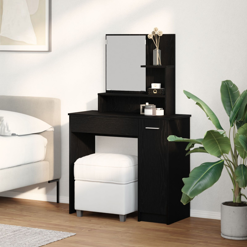Produktbild för Smyckebord med låda Svart Ek 86,5 x 35 x 136 cm Konstruerat trä