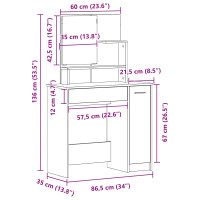 Produktbild för Smyckebord med låda Svart Ek 86,5 x 35 x 136 cm Konstruerat trä