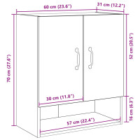 Produktbild för Väggskåp Väggmonterad Svart Ek 60 x 30 x 70 cm Konstruerat trä