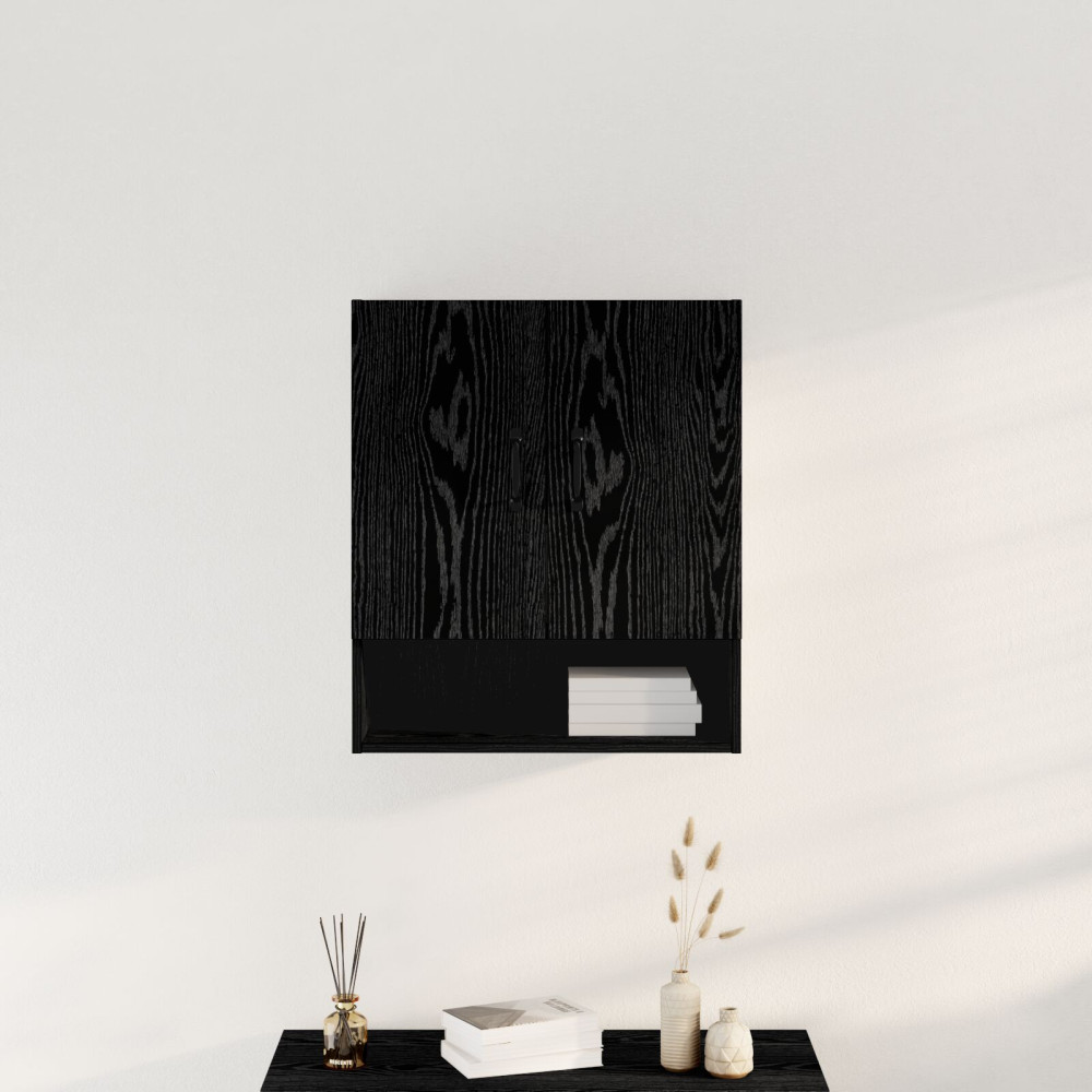 Produktbild för Väggskåp Väggmonterad Svart Ek 60 x 30 x 70 cm Konstruerat trä