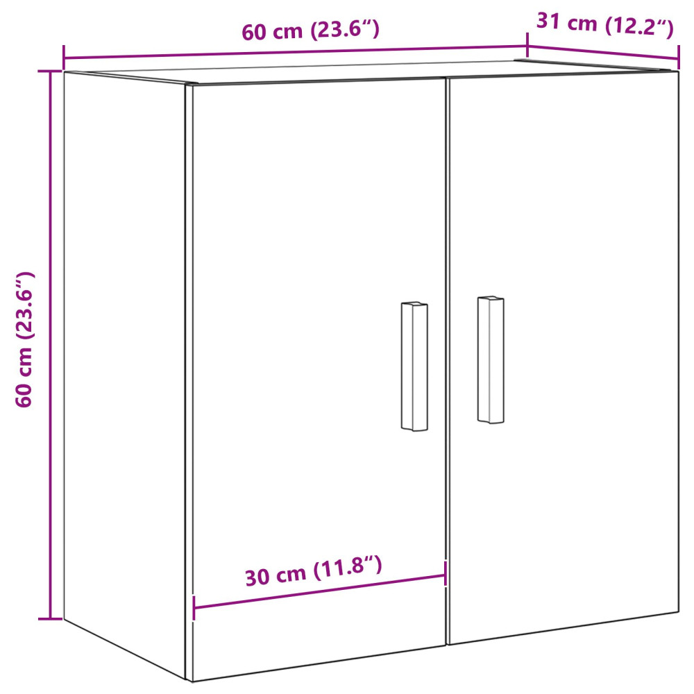 Produktbild för Väggskåp Väggmonterad Svart Ek 60 x 30 x 60 cm Konstruerat trä