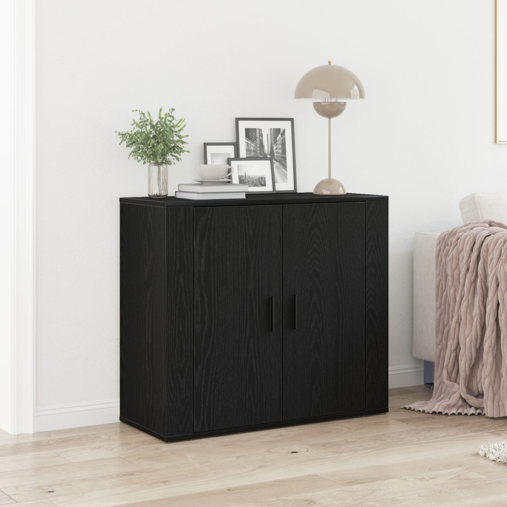 Produktbild för Sideboard Svart Ek 80 x 33 x 70 cm Konstruerat trä