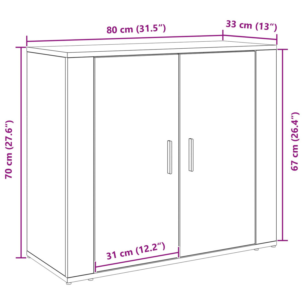Produktbild för Sideboard Svart Ek 80 x 33 x 70 cm Konstruerat trä
