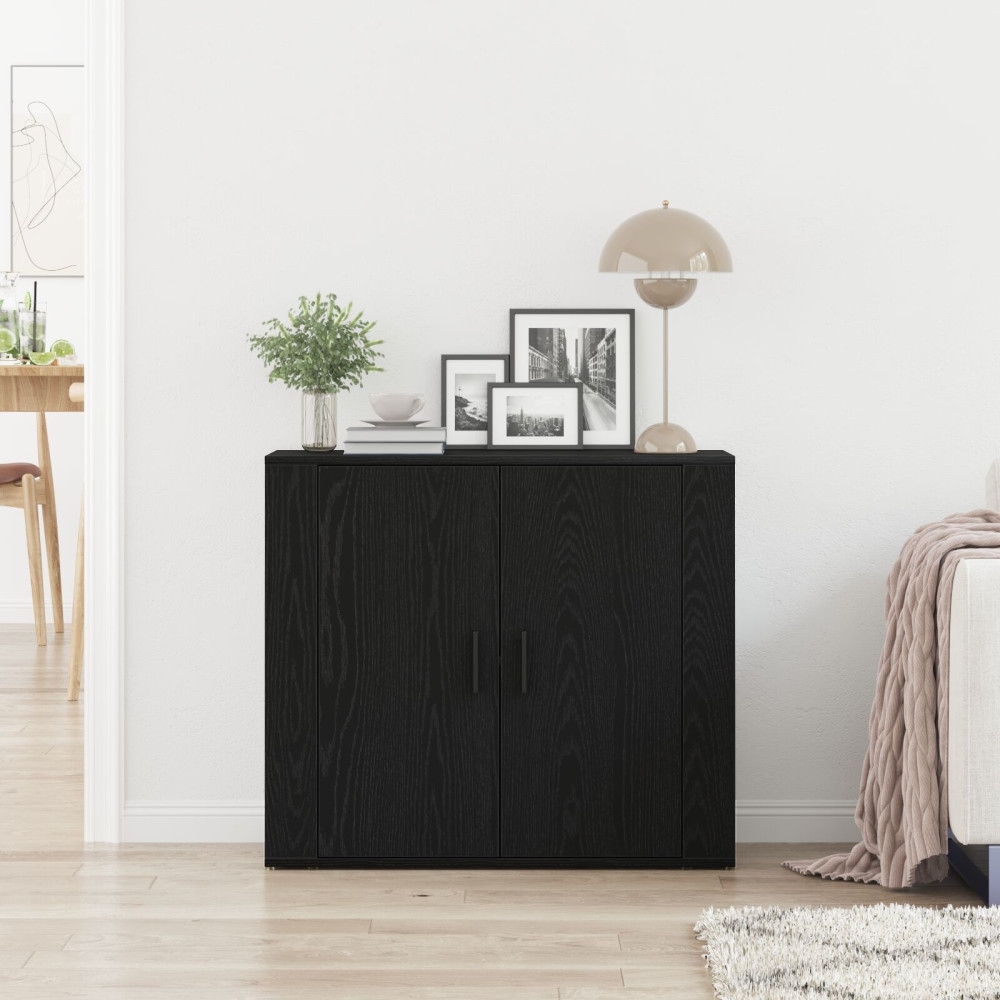 Produktbild för Sideboard Svart Ek 80 x 33 x 70 cm Konstruerat trä