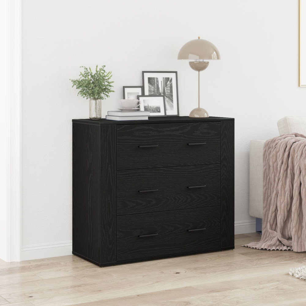 Produktbild för Sideboard med låda Svart Ek 80 x 33 x 70 cm Konstruerat trä