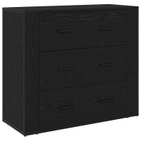 Produktbild för Sideboard med låda Svart Ek 80 x 33 x 70 cm Konstruerat trä
