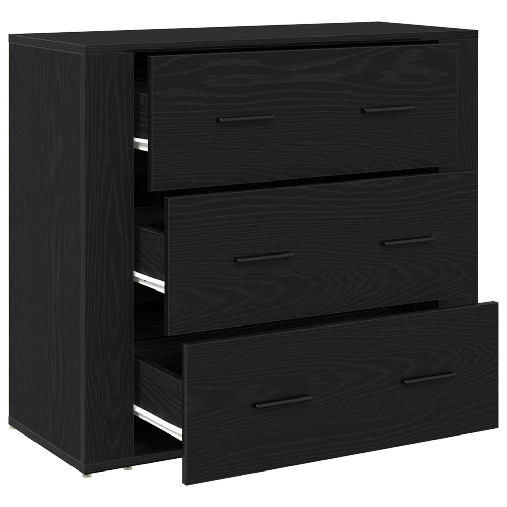 Produktbild för Sideboard med låda Svart Ek 80 x 33 x 70 cm Konstruerat trä