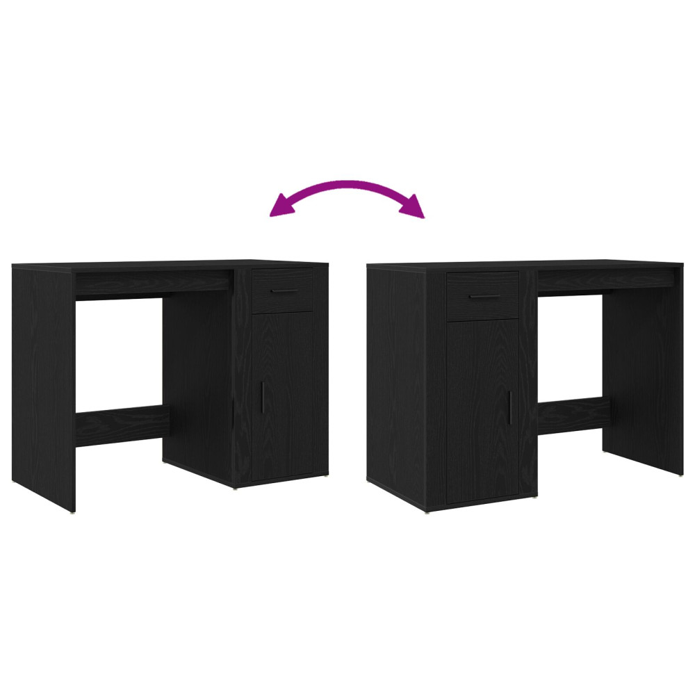 Produktbild för Skrivbord med låda Svart Ek 100 x 49 x 74 cm Konstruerat trä