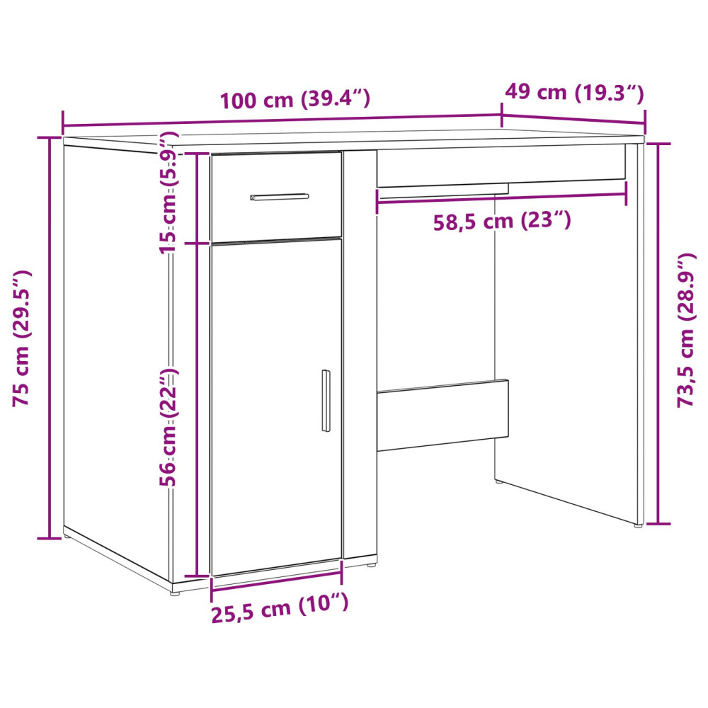 Produktbild för Skrivbord med låda Svart Ek 100 x 49 x 74 cm Konstruerat trä