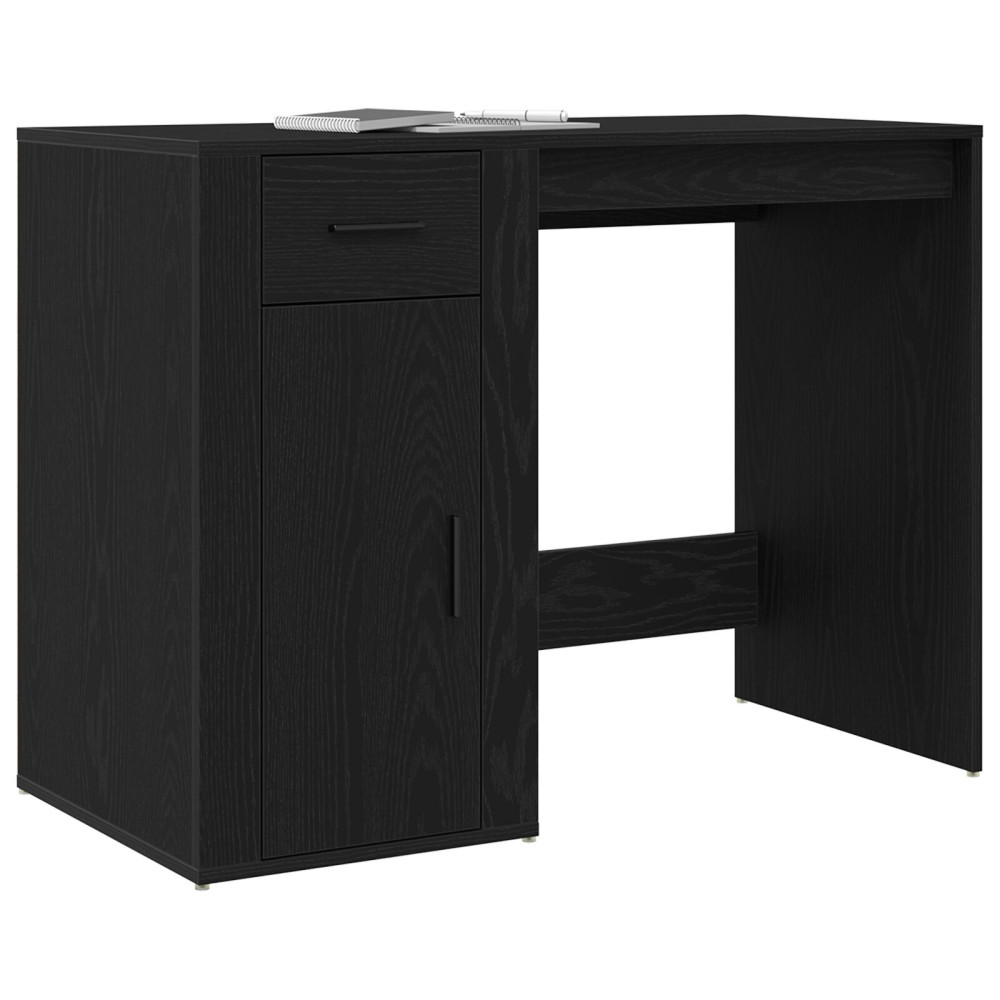Produktbild för Skrivbord med låda Svart Ek 100 x 49 x 74 cm Konstruerat trä