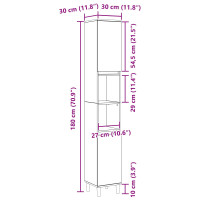 Produktbild för Badrumsskåp med hylla Svart Ek 30 x 30 x 190 cm Konstruerat trä