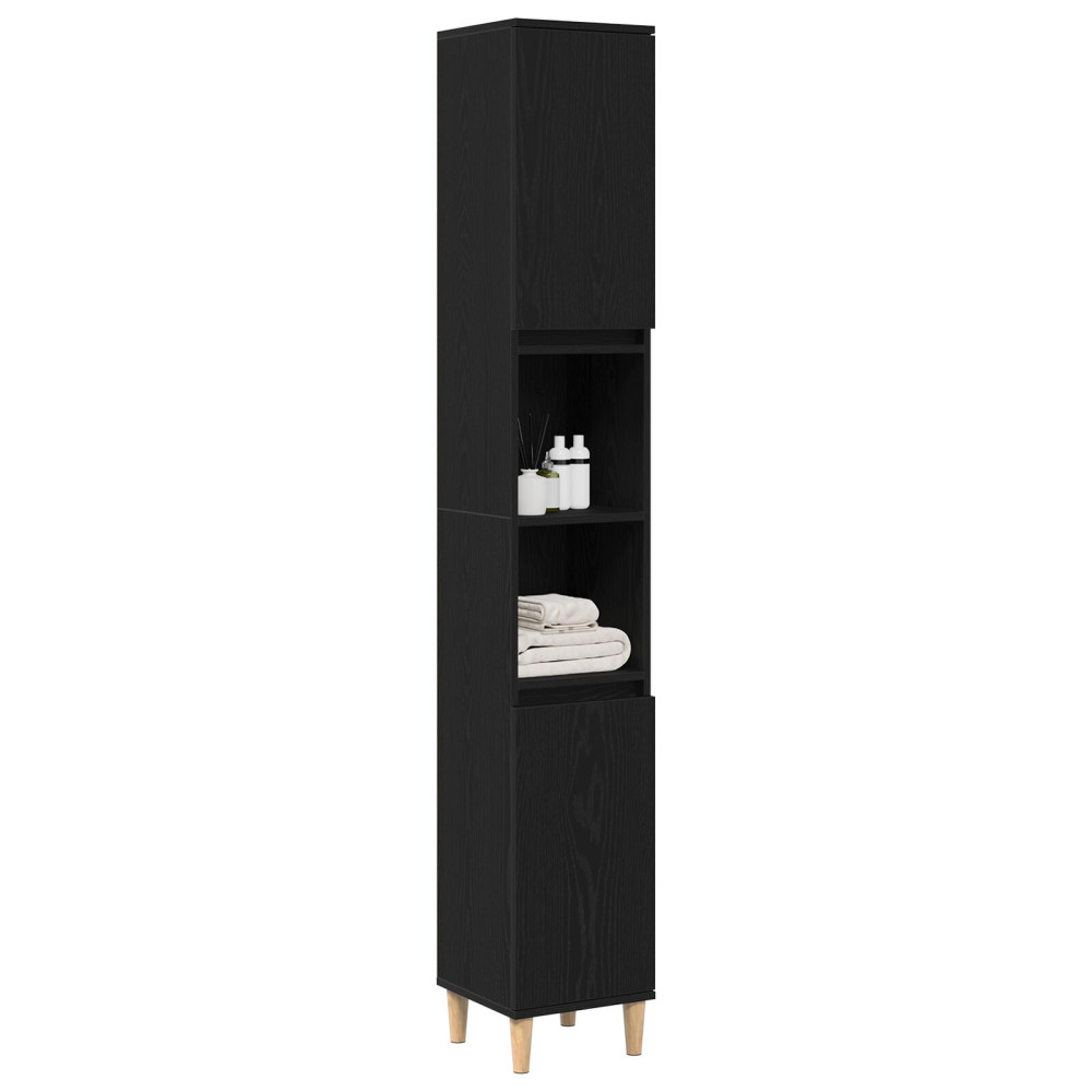 Produktbild för Badrumsskåp med hylla Svart Ek 30 x 30 x 190 cm Konstruerat trä