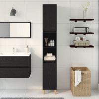 Produktbild för Badrumsskåp med hylla Svart Ek 30 x 30 x 190 cm Konstruerat trä