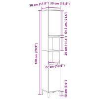 Produktbild för Badrumsskåp med hylla Svart Ek 30 x 30 x 190 cm Konstruerat trä