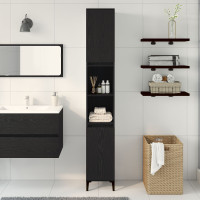Produktbild för Badrumsskåp med hylla Svart Ek 30 x 30 x 190 cm Konstruerat trä