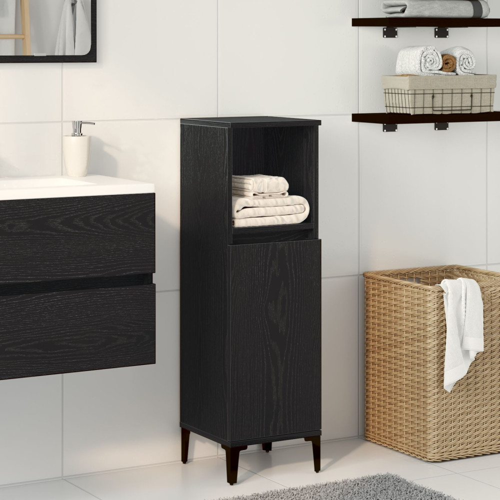 Produktbild för Badrumsskåp med hylla Svart Ek 30 x 30 x 100 cm Konstruerat trä