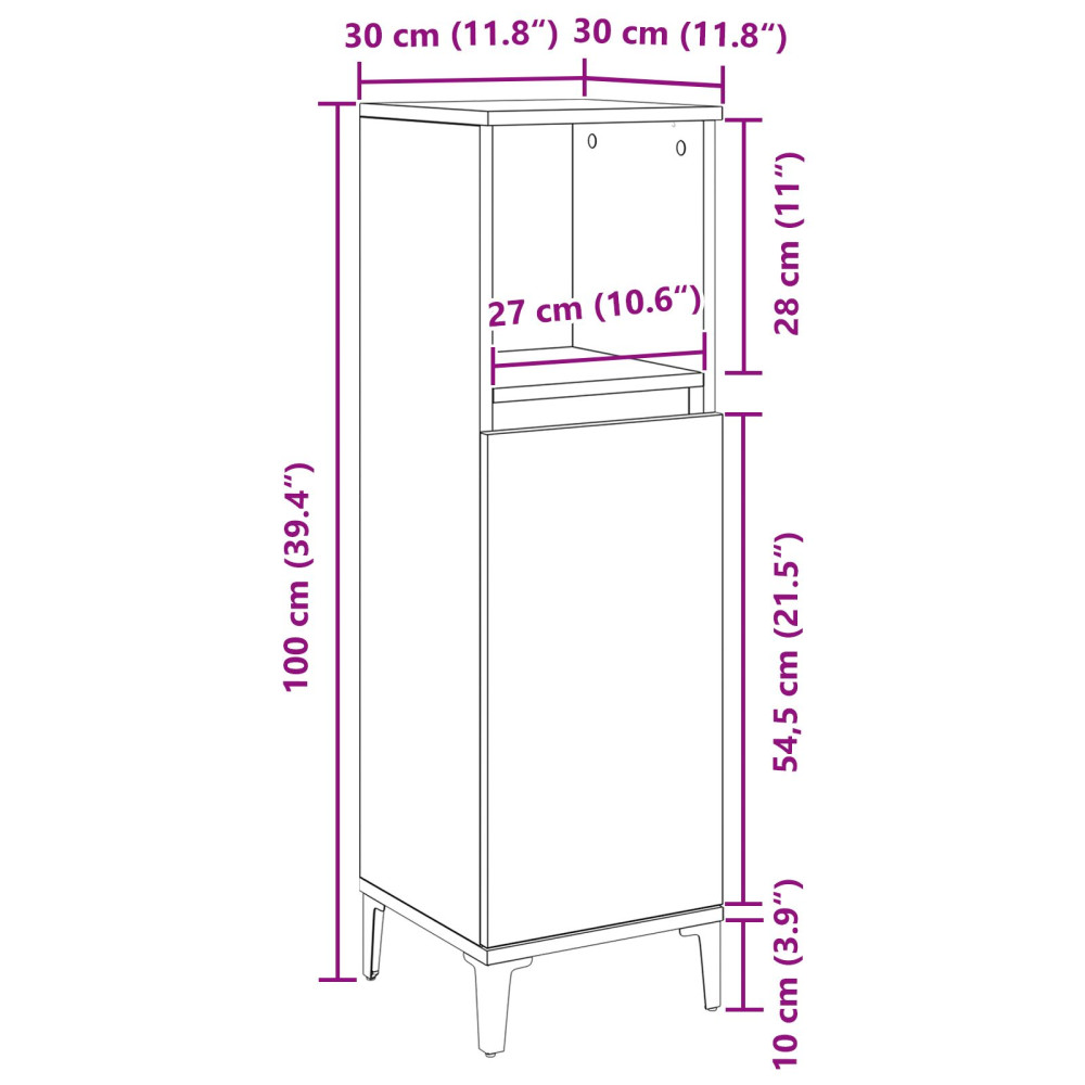 Produktbild för Badrumsskåp med hylla Svart Ek 30 x 30 x 100 cm Konstruerat trä
