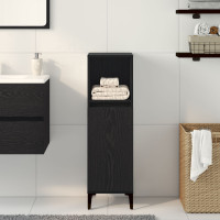 Produktbild för Badrumsskåp med hylla Svart Ek 30 x 30 x 100 cm Konstruerat trä