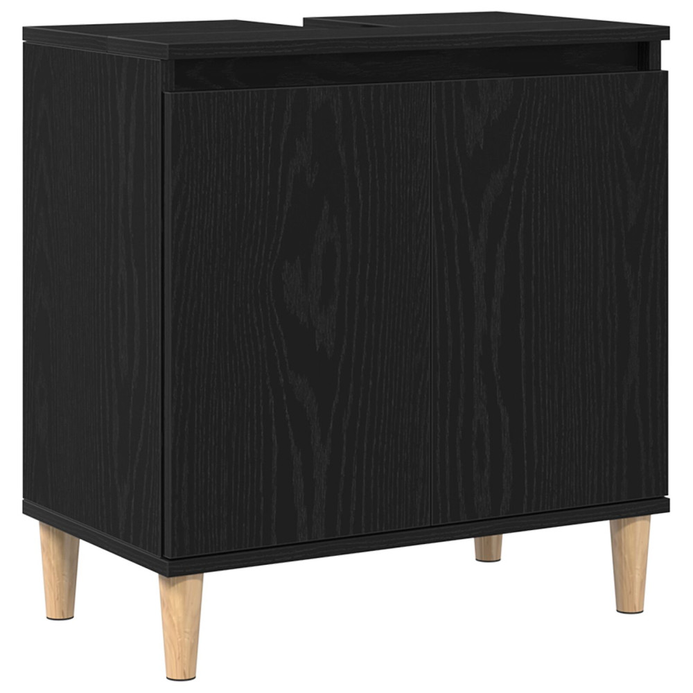 Produktbild för Badrumsskåp med handfat med hylla Svart Ek 58 x 33 x 60 cm