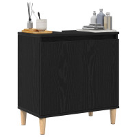 Produktbild för Badrumsskåp med handfat med hylla Svart Ek 58 x 33 x 60 cm