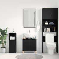 Produktbild för Badrumsskåp med handfat med hylla Svart Ek 58 x 33 x 60 cm