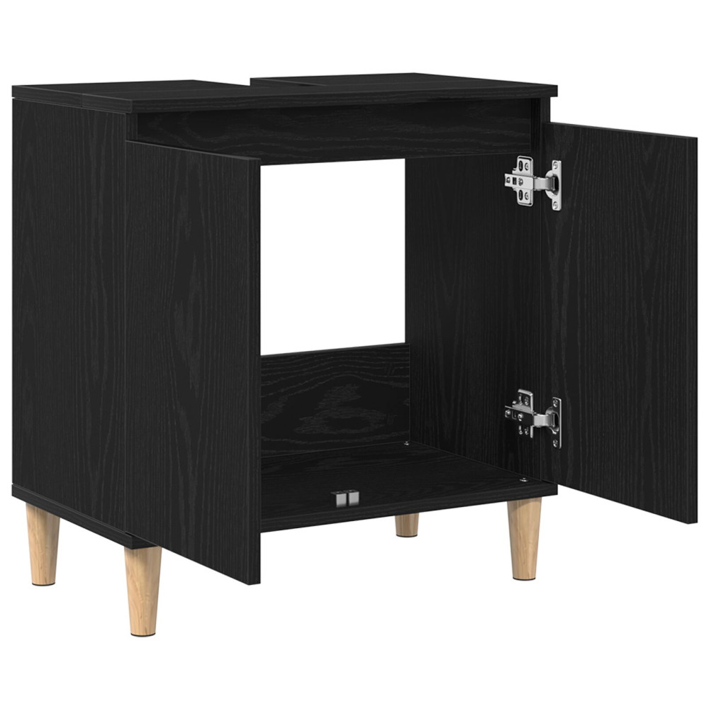 Produktbild för Badrumsskåp med handfat med hylla Svart Ek 58 x 33 x 60 cm