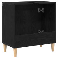 Produktbild för Badrumsskåp med handfat med hylla Svart Ek 58 x 33 x 60 cm