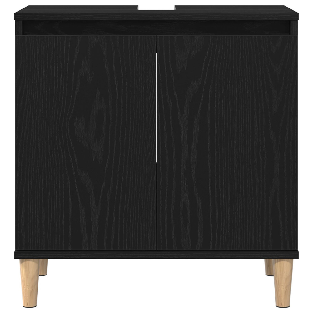 Produktbild för Badrumsskåp med handfat med hylla Svart Ek 58 x 33 x 60 cm