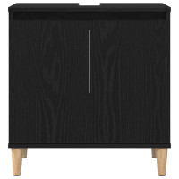 Produktbild för Badrumsskåp med handfat med hylla Svart Ek 58 x 33 x 60 cm