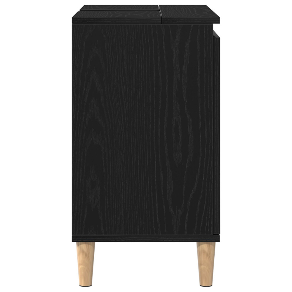 Produktbild för Badrumsskåp med handfat med hylla Svart Ek 58 x 33 x 60 cm