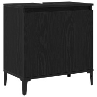 Produktbild för Badrumsskåp med handfat med hylla Svart Ek 58 x 33 x 60 cm