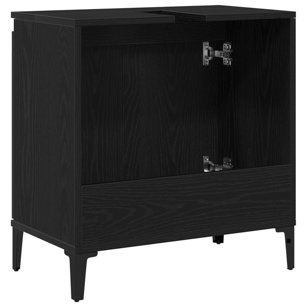 Produktbild för Badrumsskåp med handfat med hylla Svart Ek 58 x 33 x 60 cm