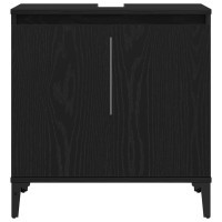 Produktbild för Badrumsskåp med handfat med hylla Svart Ek 58 x 33 x 60 cm