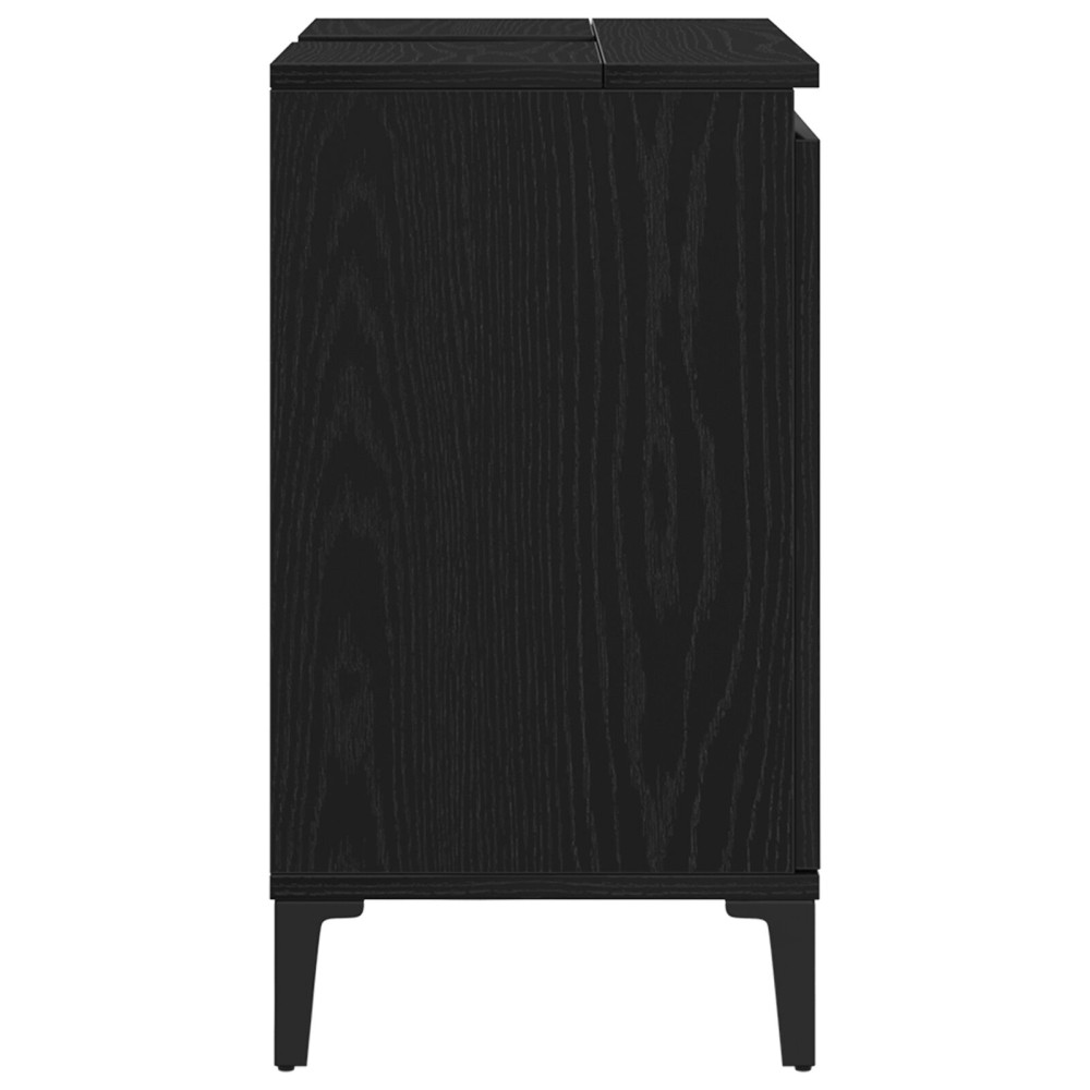 Produktbild för Badrumsskåp med handfat med hylla Svart Ek 58 x 33 x 60 cm