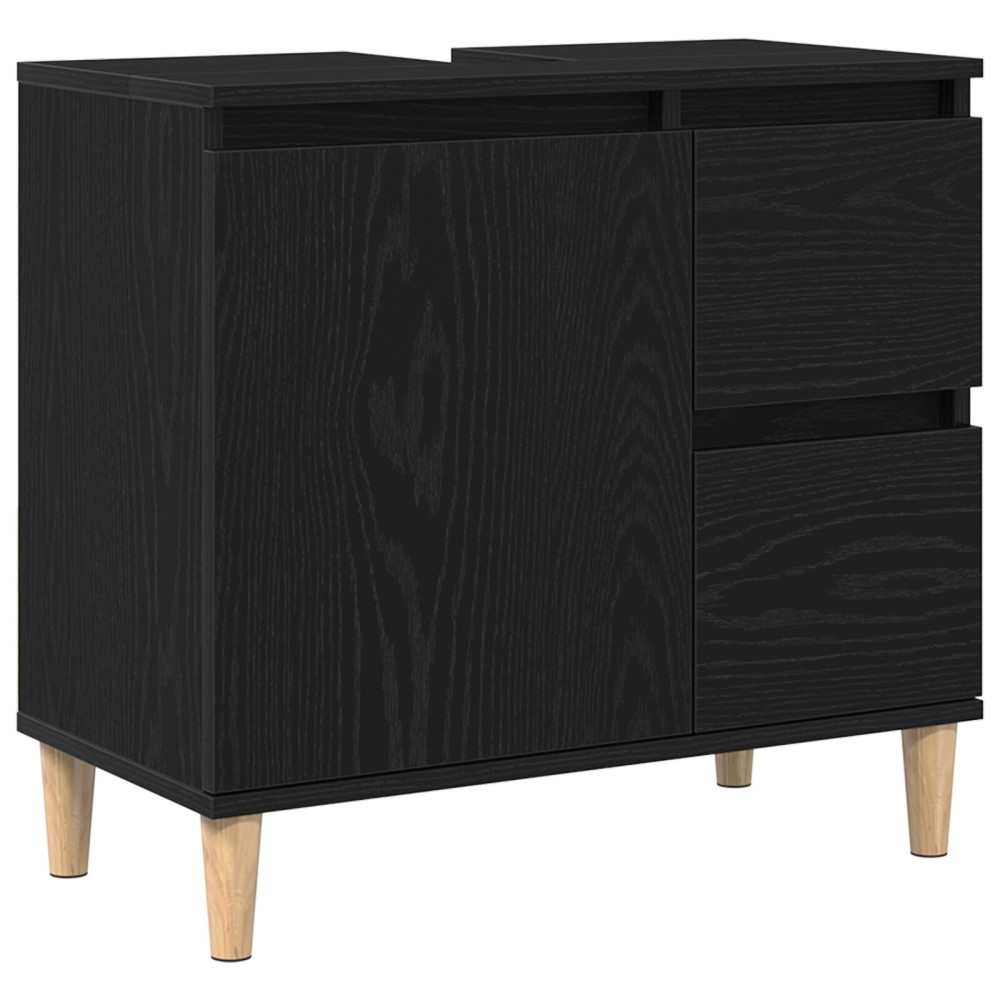 Produktbild för Badrumsskåp med låda Svart Ek 65 x 33 x 60 cm Konstruerat trä
