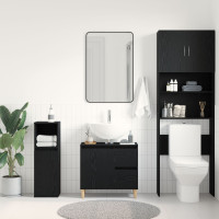 Produktbild för Badrumsskåp med låda Svart Ek 65 x 33 x 60 cm Konstruerat trä