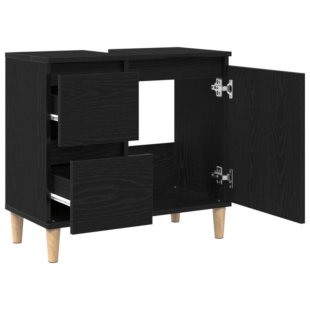 Produktbild för Badrumsskåp med låda Svart Ek 65 x 33 x 60 cm Konstruerat trä