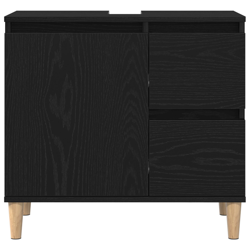 Produktbild för Badrumsskåp med låda Svart Ek 65 x 33 x 60 cm Konstruerat trä