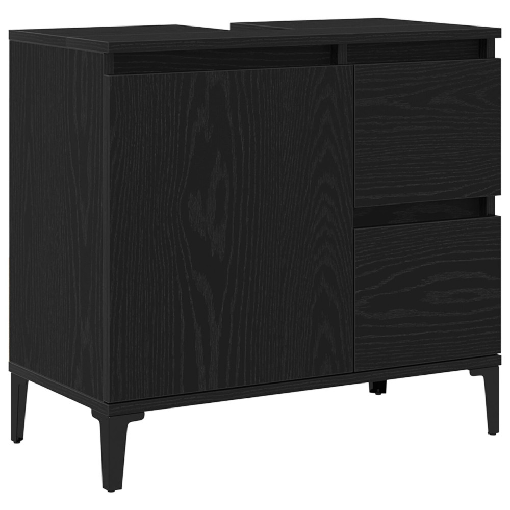 Produktbild för Badrumsskåp med låda Svart Ek 65 x 33 x 60 cm Konstruerat trä