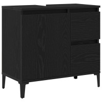 Produktbild för Badrumsskåp med låda Svart Ek 65 x 33 x 60 cm Konstruerat trä
