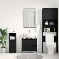 Produktbild för Badrumsskåp med låda Svart Ek 65 x 33 x 60 cm Konstruerat trä