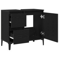 Produktbild för Badrumsskåp med låda Svart Ek 65 x 33 x 60 cm Konstruerat trä