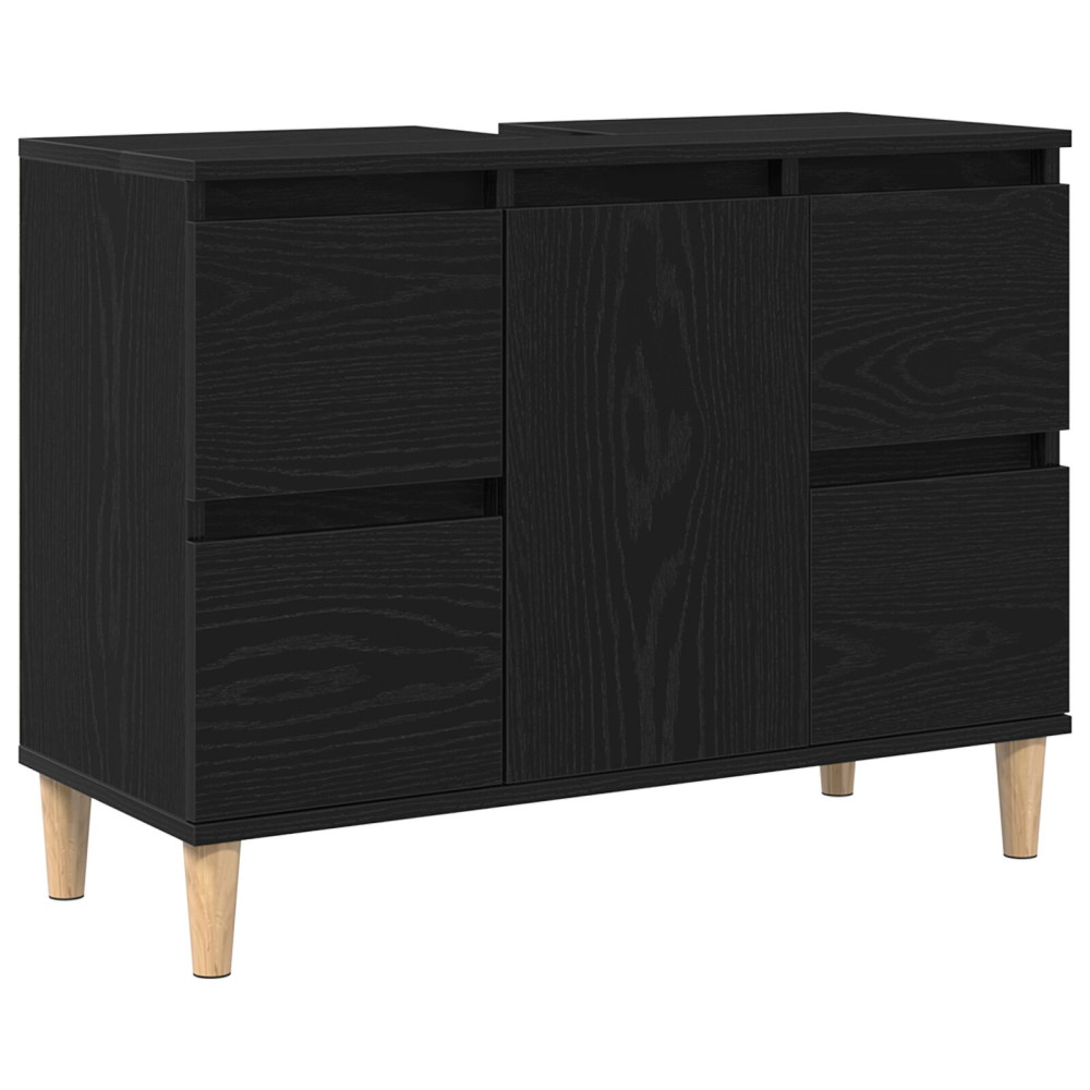 Produktbild för Badrumsskåp med handfat med låda Svart Ek 80 x 33 x 60 cm