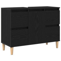 Produktbild för Badrumsskåp med handfat med låda Svart Ek 80 x 33 x 60 cm