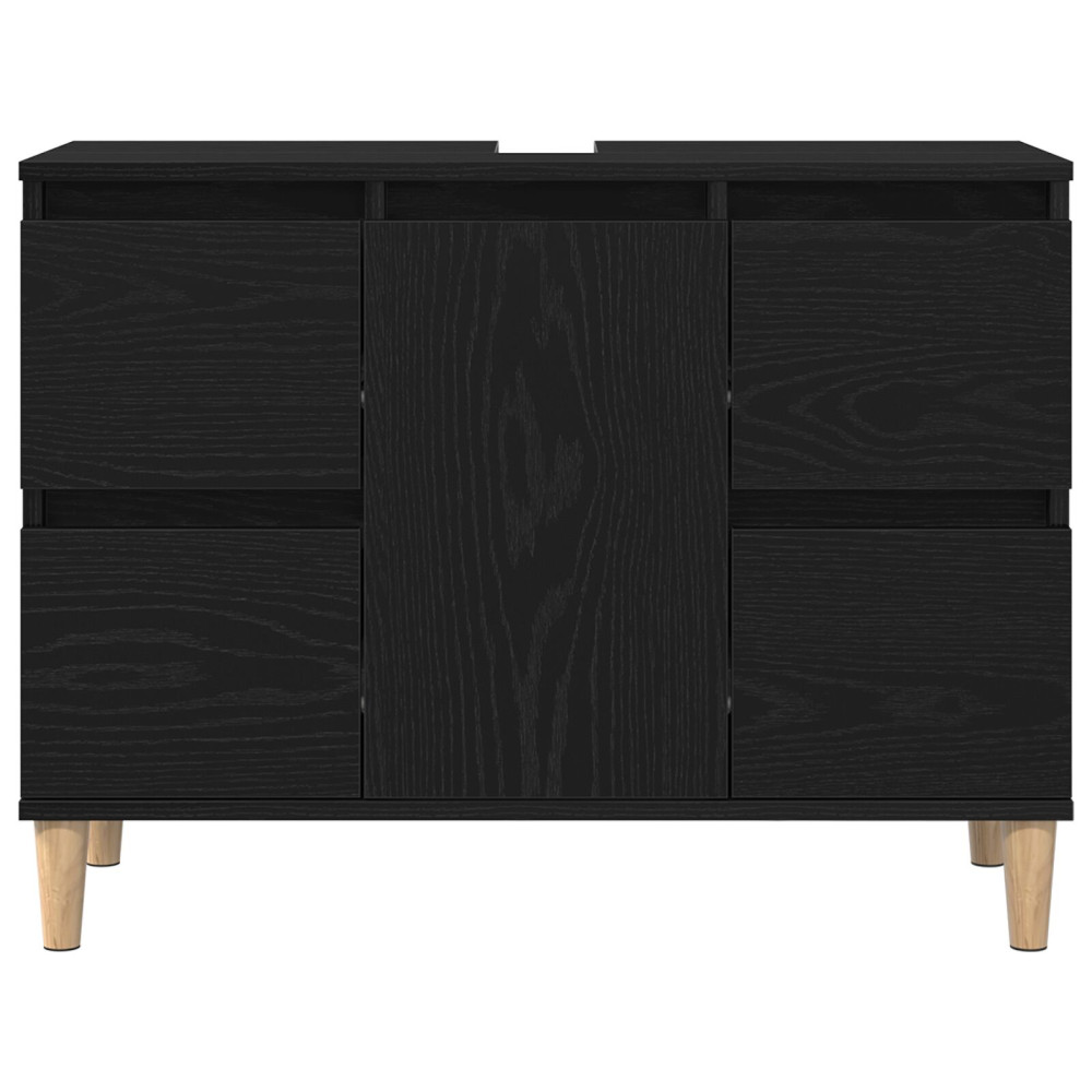 Produktbild för Badrumsskåp med handfat med låda Svart Ek 80 x 33 x 60 cm