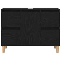 Produktbild för Badrumsskåp med handfat med låda Svart Ek 80 x 33 x 60 cm