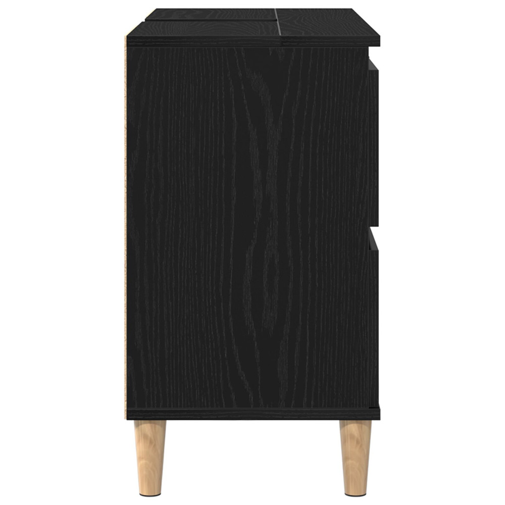 Produktbild för Badrumsskåp med handfat med låda Svart Ek 80 x 33 x 60 cm