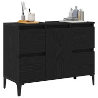 Produktbild för Badrumsskåp med handfat med låda Svart Ek 80 x 33 x 60 cm