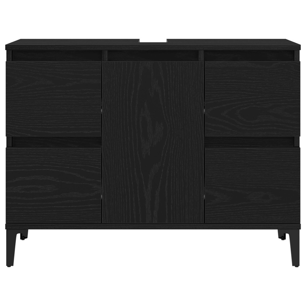 Produktbild för Badrumsskåp med handfat med låda Svart Ek 80 x 33 x 60 cm