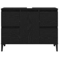 Produktbild för Badrumsskåp med handfat med låda Svart Ek 80 x 33 x 60 cm